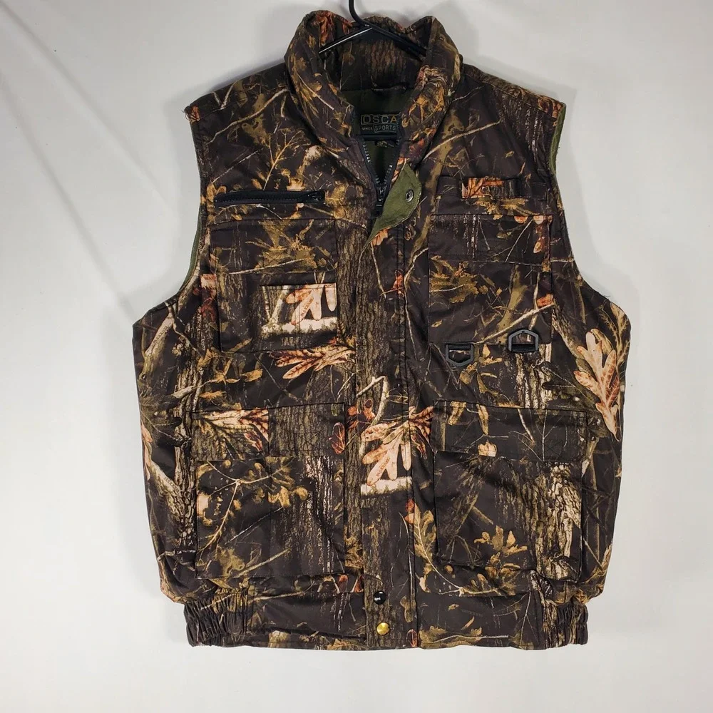 Oscar Sports Mens Camo Hunting Vest Woodland Camouflage Utility Pockets Medium